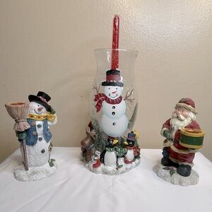 KENYIELD Christmas Candle Holders Centerpiece Ceramic and Glass Hurricane Set